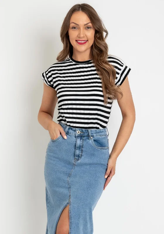 Serafina Collection One Size Striped T-shirt, Black & White