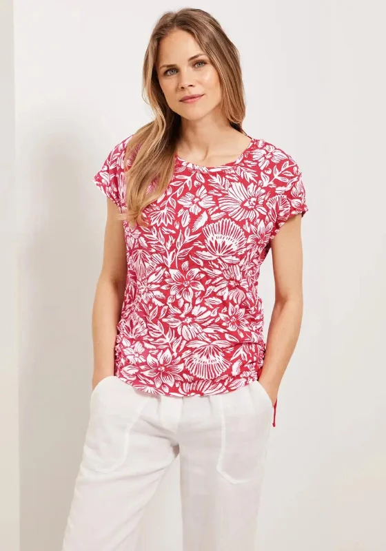 Cecil Crinkle Look Floral Top, Strawberry Red