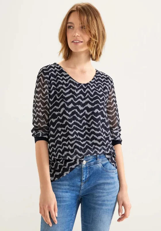 Street One Wave Print Top, Navy