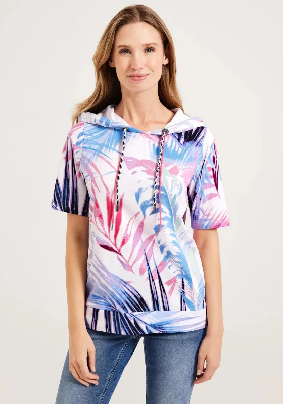 Cecil Leaf Print Hooded Top, Blue Multi