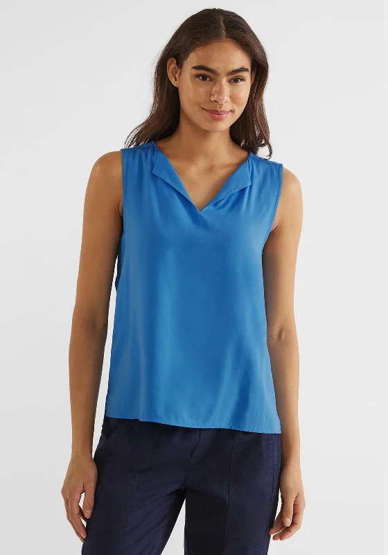 Street One Sleeveless Hinged Collar Blouse, Blue Bay