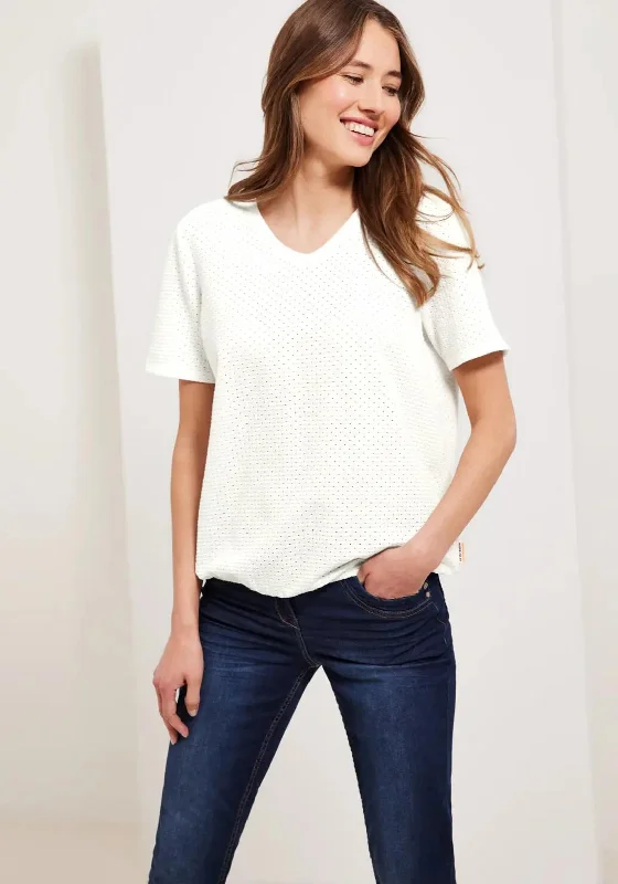 Cecil Crochet Look T-Shirt, White