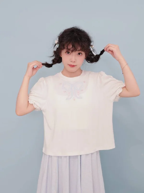 Embroidered Puff Sleeve T-Shirt [S0000009500]