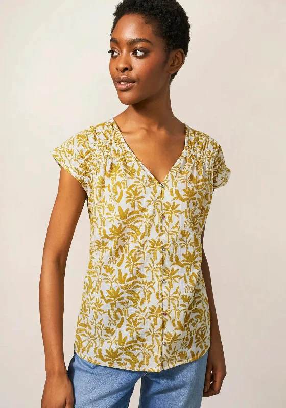 White Stuff Rae Printed Organic Cotton Top, Mustard & White