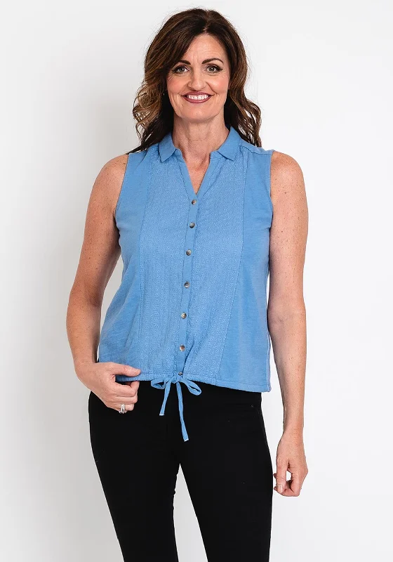 White Stuff Flowing Grasses Sleeveless Shirt, Mid Blue