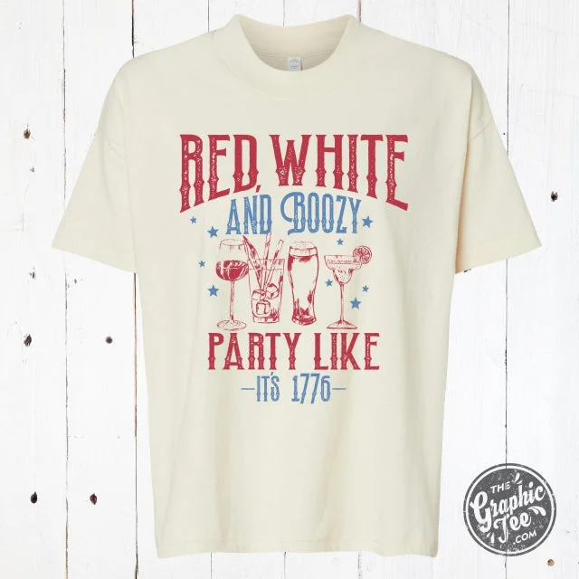 Red White and Boozy Ladies Cut Hi-low Tee