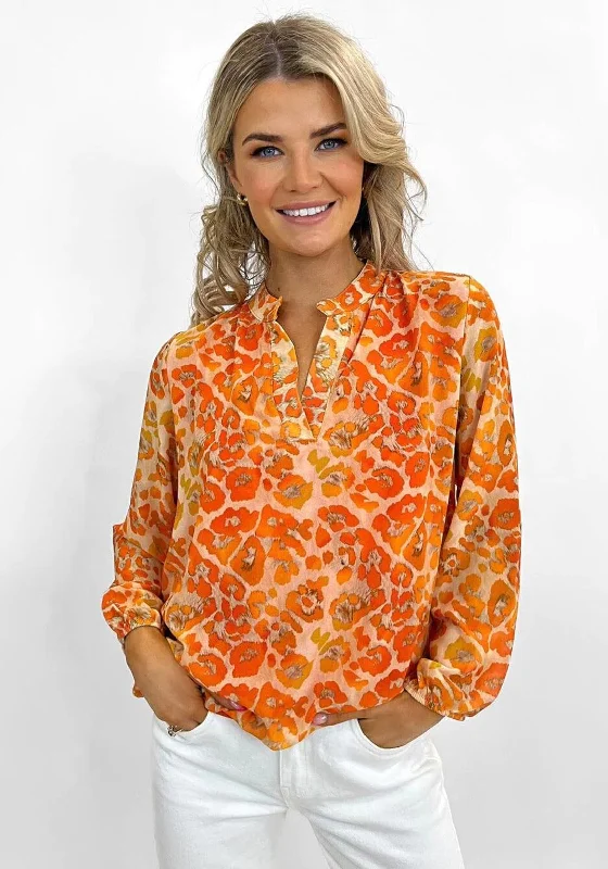 Kate & Pippa Leopard Print Chiffon Top, Orange