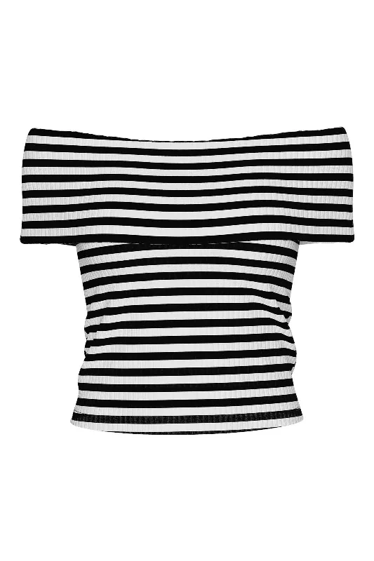 Pieces - Pclaya Ss Off Shoulder Top - 4707950 Black White Stripes