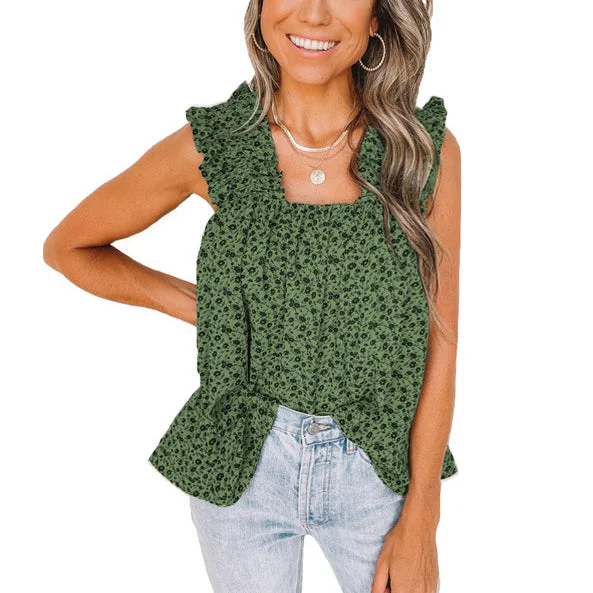 Floral Print Sleeveless Wholesale Ruffle Tank Tops Summer