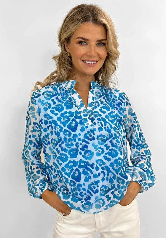 Kate & Pippa Leopard Print Chiffon Top, Blue