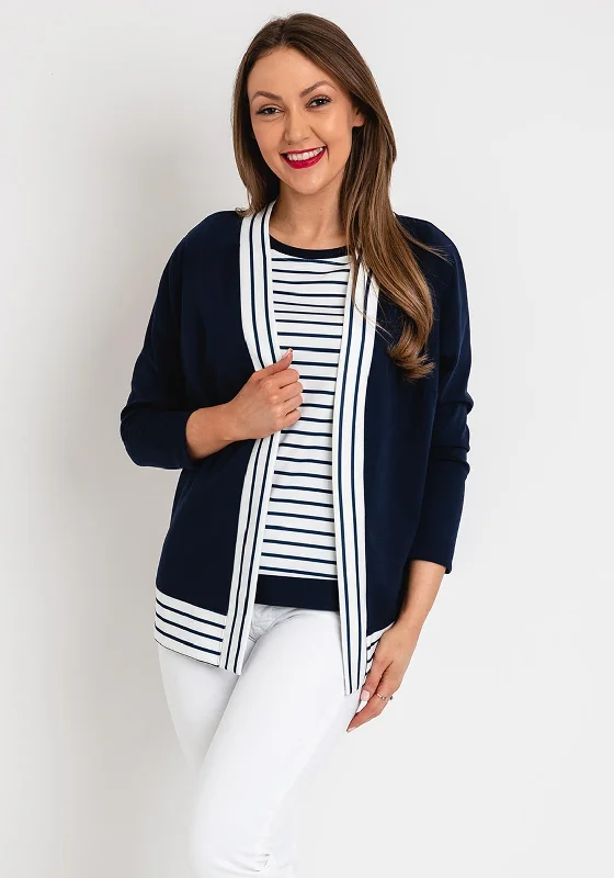 Avalon Stripe Print Jacket & Top Twinset, Navy & White