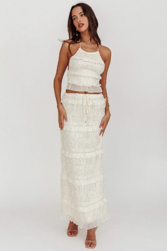 Helios Shirred Sequin Maxi Skirt Beige