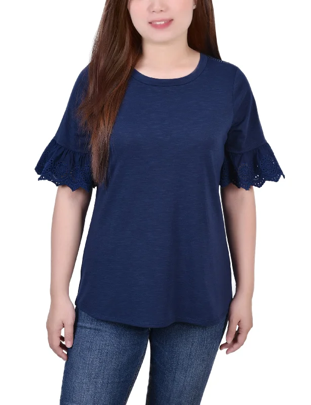 Petite Short Bell Sleeve Slubbed Top