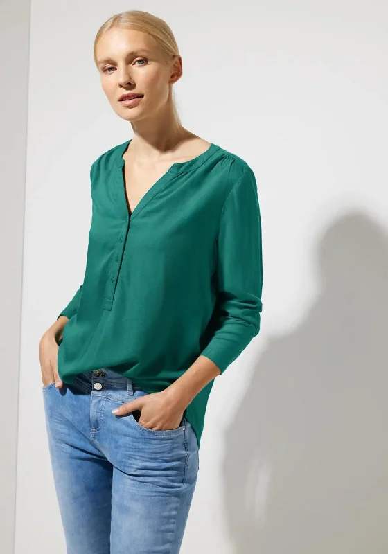 Street One Lightweight Button Up Blouse, Lagoon Green