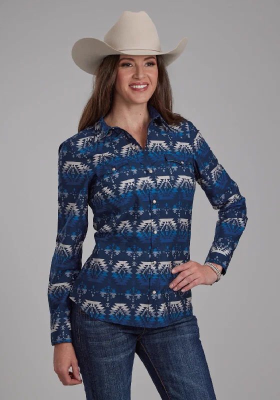 Roper Womens 2168 Ombre Aztec Blue 100% Cotton L/S Shirt