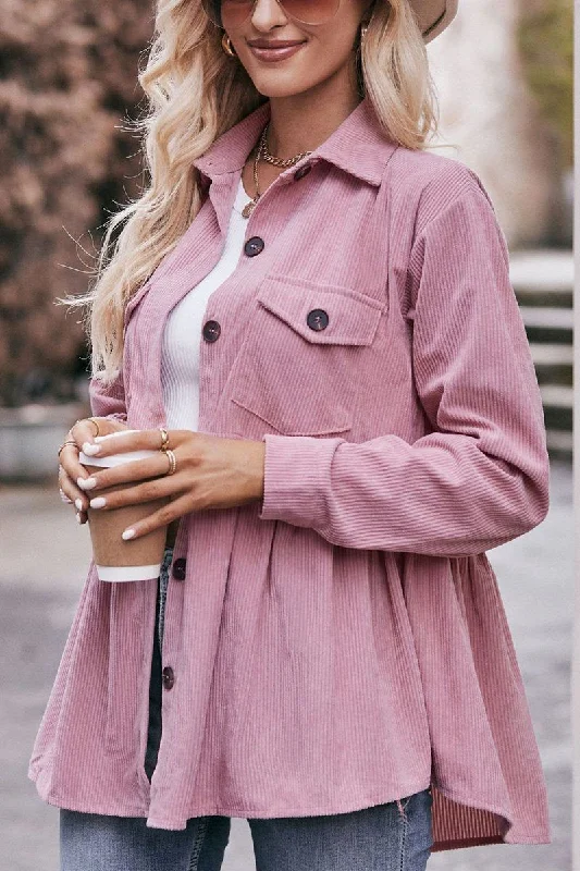 WOMEN CORDUROY BUTTON UP SHIRTS WITH POCKETS