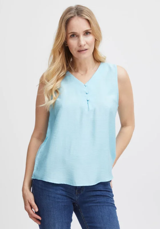 Fransa Hot Crepe Sleeveless Top, Pale Blue