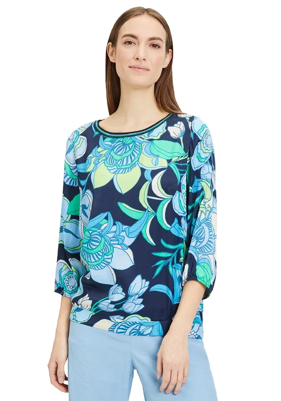 Betty Barclay Floral Banded Hem Top, Navy Multi