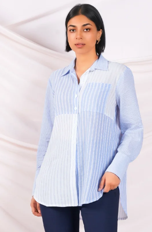 Mix Pattern Blue Stripe Shirt