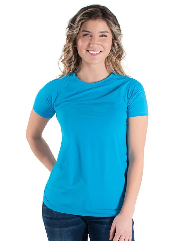 Cowgirl Tuff Womens Cooling UPF Baseball Aqua Nylon S/S T-Shirt