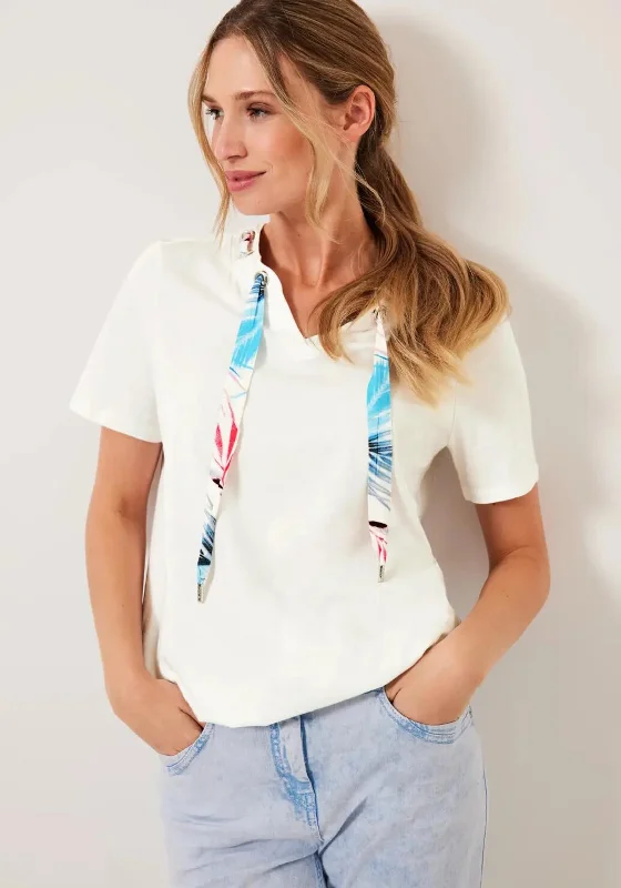 Cecil Print Drawstring Shirt, Vanilla White