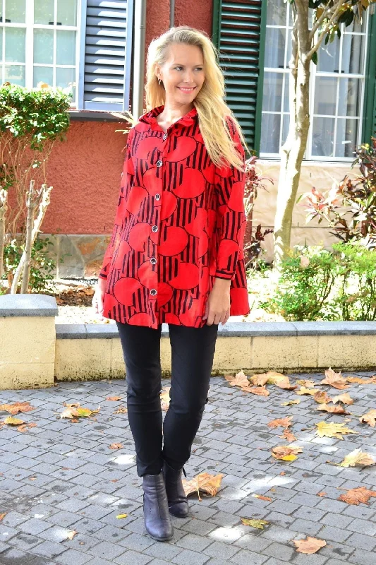 Red Deck Of Cards High Collar Tunic Shirt