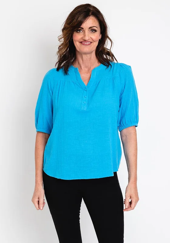 Fransa Bobbi Puff Sleeve Blouse, Azure Blue