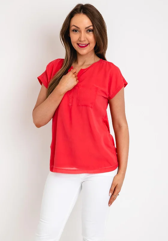 Fransa Chiffon Overlay Top, Coral