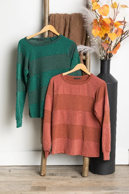 Ribbed Blocked Fabric Long Sleeve Knit Top