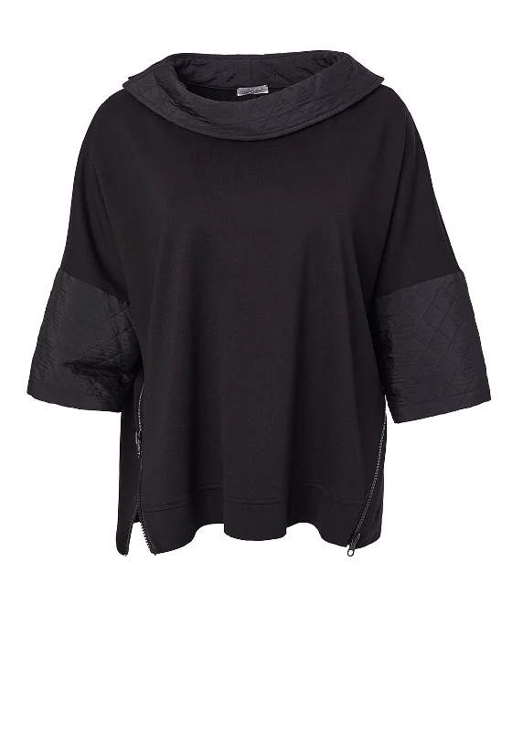 Naya Embossed Trim Oversized Top, black