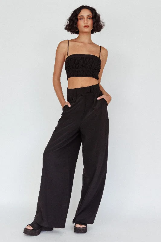 Regal Wide-Leg Mid Rise Pants Black