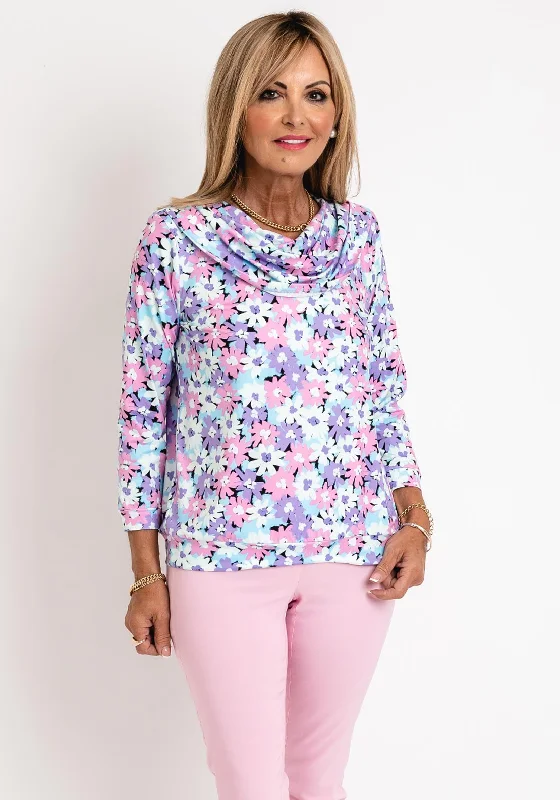 Leon Collection Cowl Neck Floral Print Top, Multi