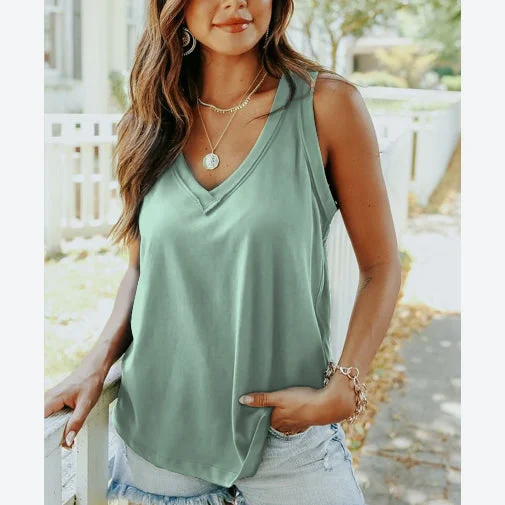 Solid Color Sleeveless V Neck Casual Loose Wholesale Tank Tops Summer