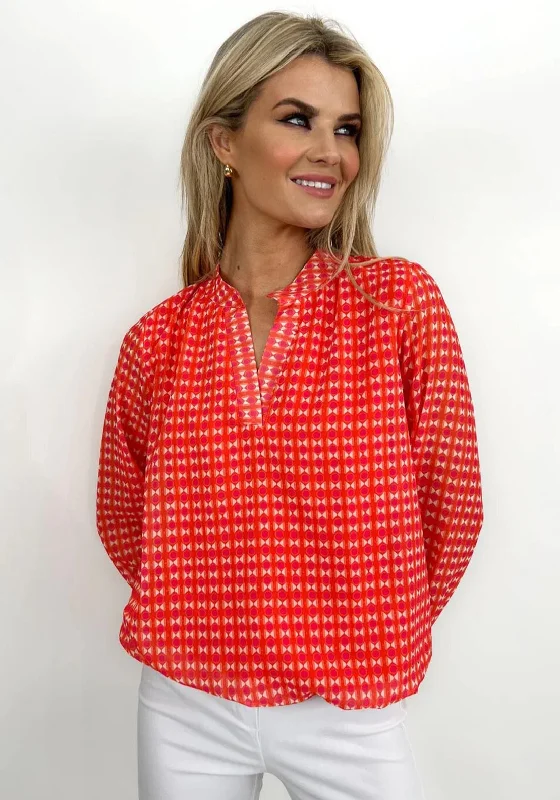 Kate & Pippa Bella Chiffon Print Band Hem Top, Orange Multi